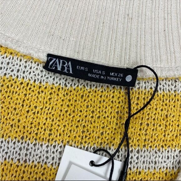 Zara Rustic Striped V-neck Sleeveless Tunic Sweater Vest Yellow Cream Small - Picture 6 of 9